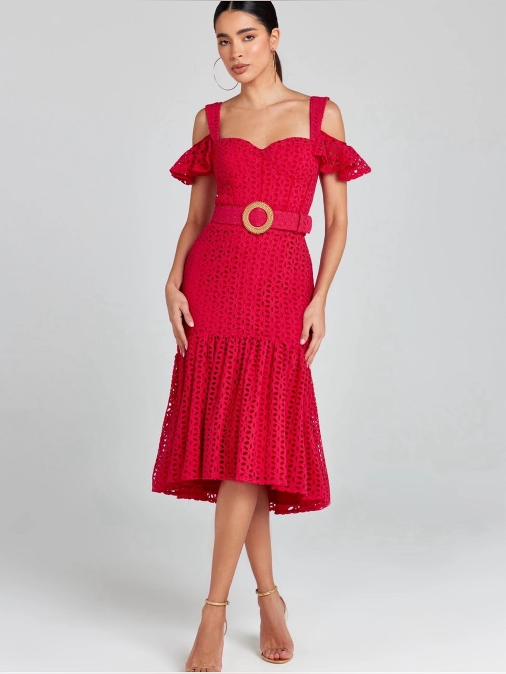NADINE MERABI Julia Red Dress, an elegant midi dress